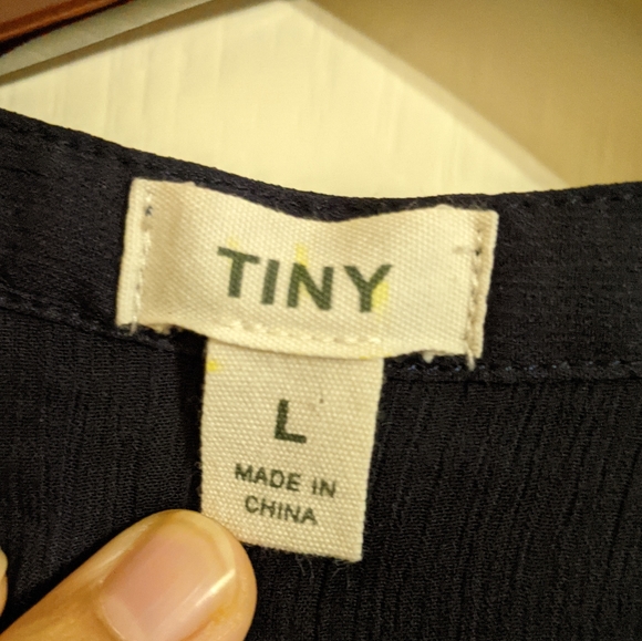 Anthropologie Tiny Navy Mixed Media Tie Blouse L - Picture 4 of 8